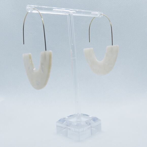 Lulu's Acrylic White Marble Semi Circle Drop Earrings - Picture 2 of 4